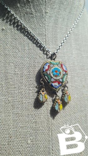 Pendentif Millefiori -Italie - Murano - ancienne en Mosaïques monture laiton