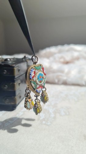 Pendentif Millefiori -Italie - Murano - ancienne en Mosaïques monture laiton