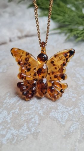 Pendentif papillon oversize style verre de Murano double couleur