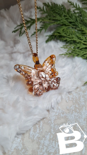 Pendentif papillon oversize style verre de Murano double couleur