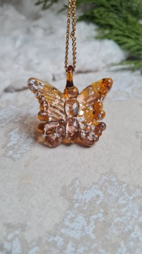 Pendentif papillon oversize style verre de Murano double couleur