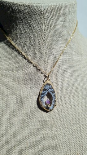 Pendentif pierre naturelle tranche dagate et améthyste