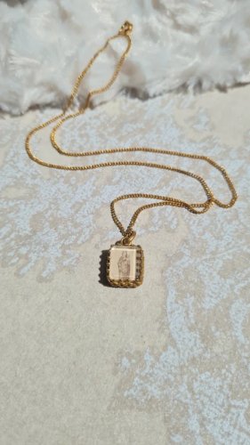 Pendentif religieux ancien image sous verre biseauté