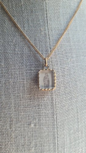 Pendentif religieux ancien image sous verre biseauté