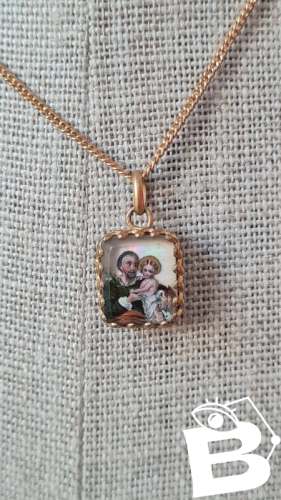 Pendentif religieux ancien image sous verre biseauté