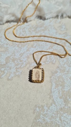 Pendentif religieux ancien image sous verre biseauté