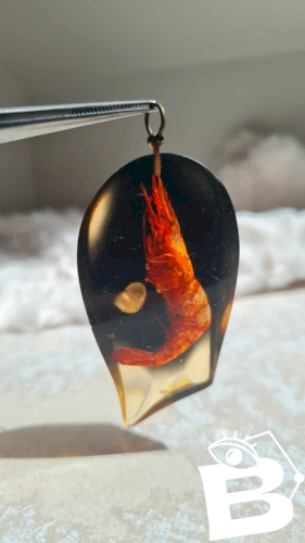 Pendentif vintage en résine inclusion Crevette