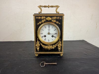 Travel Officer's Clock With Bell in Bronze and Wood
