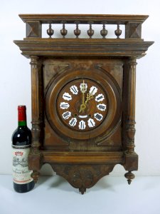 Wooden Wall Clock and Enamel Plates Henri II H - 57.5 cm