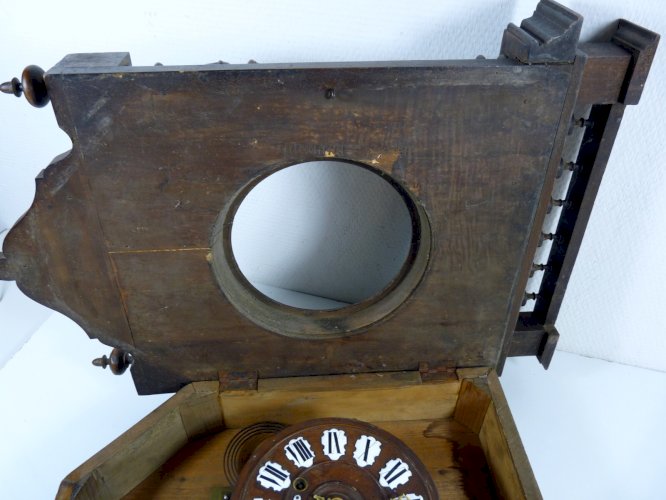Pendule Murale en Bois et Plaques Emailles Henri II H - 57,5 cm