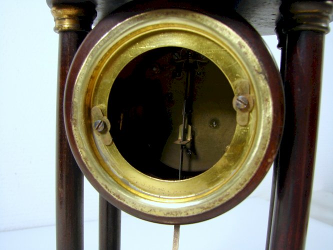 Pendule Portique en Bois et Laiton Sculpté Napoléon III H - 33 cm
