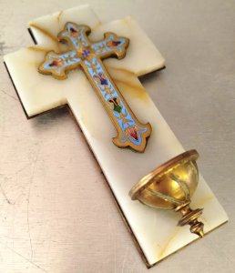 Petit BENITIER Religion CHRIST NAPOLEON III Emaux Cloisone CHRETIEN 7VE 29/12