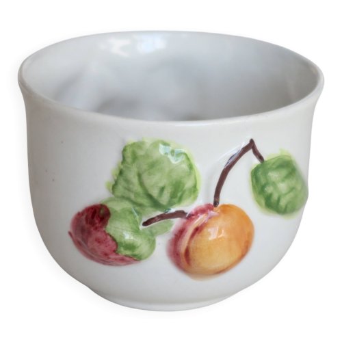 Petit bol vintage en faïence blanche - Décor barbotine fruits
