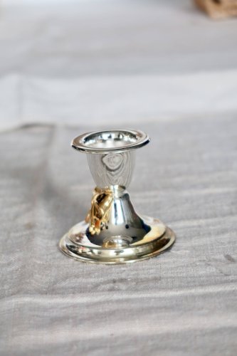 Petit bougeoir vintage métal argenté et nœud doré