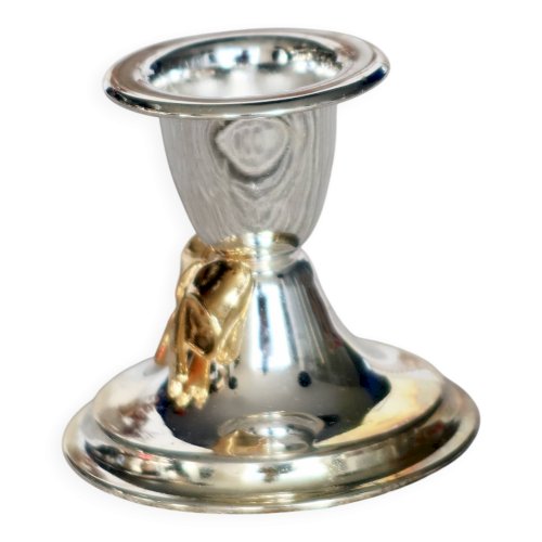 Petit bougeoir vintage métal argenté et nœud doré