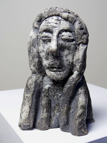 Petit buste d'homme Raku d'art émaillé vintage signé