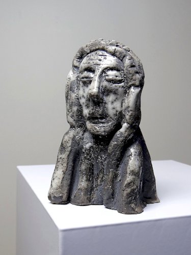 Petit buste d'homme Raku d'art émaillé vintage signé