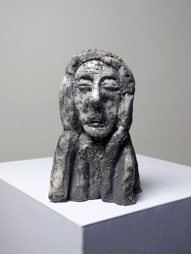 Petit buste d'homme Raku d'art émaillé vintage signé