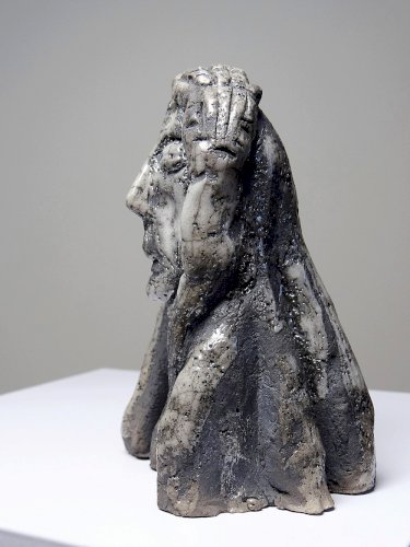 Petit buste d'homme Raku d'art émaillé vintage signé