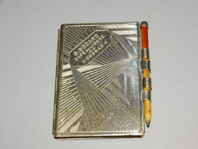 -PETIT CARNET ART DECO METAL Chromé CADEAU CAFE DE LA GARE COGNAC G BODARD  D