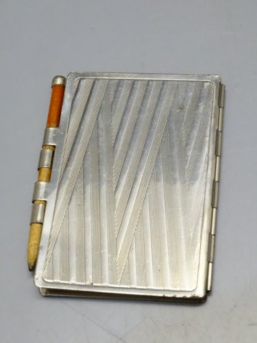 -PETIT CARNET ART DECO METAL Chromé CADEAU CAFE DE LA GARE COGNAC G BODARD  D