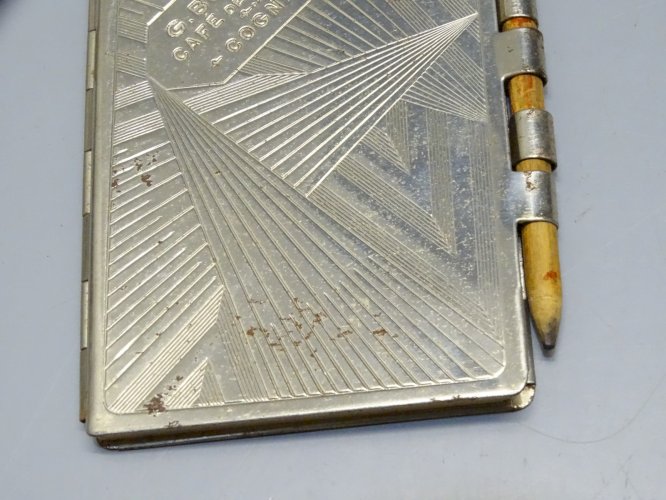 -PETIT CARNET ART DECO METAL Chromé CADEAU CAFE DE LA GARE COGNAC G BODARD  D