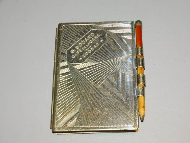 -PETIT CARNET ART DECO METAL Chromé CADEAU CAFE DE LA GARE COGNAC G BODARD  D