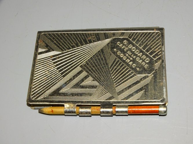 -PETIT CARNET ART DECO METAL Chromé CADEAU CAFE DE LA GARE COGNAC G BODARD  D