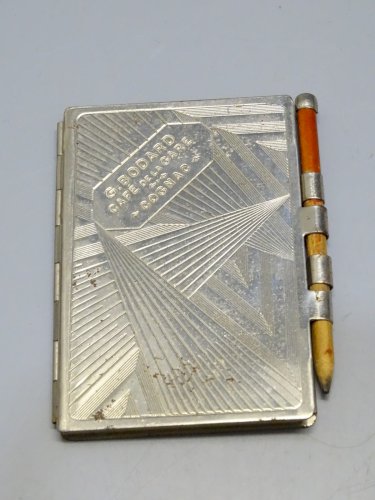 -PETIT CARNET ART DECO METAL Chromé CADEAU CAFE DE LA GARE COGNAC G BODARD  D