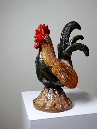 Petit coq décoratif en céramique émaillé artisanale art populaire