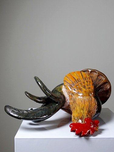 Petit coq décoratif en céramique émaillé artisanale art populaire