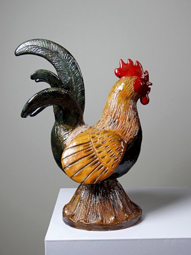 Petit coq décoratif en céramique émaillé artisanale art populaire
