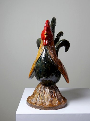 Petit coq décoratif en céramique émaillé artisanale art populaire