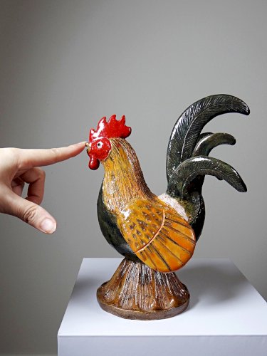 Petit coq décoratif en céramique émaillé artisanale art populaire