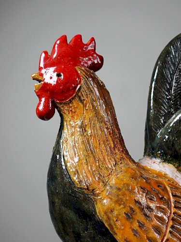 Petit coq décoratif en céramique émaillé artisanale art populaire