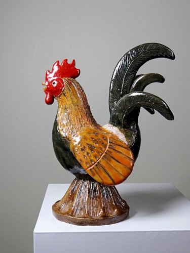 Petit coq décoratif en céramique émaillé artisanale art populaire