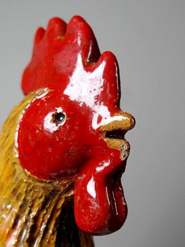 Petit coq décoratif en céramique émaillé artisanale art populaire