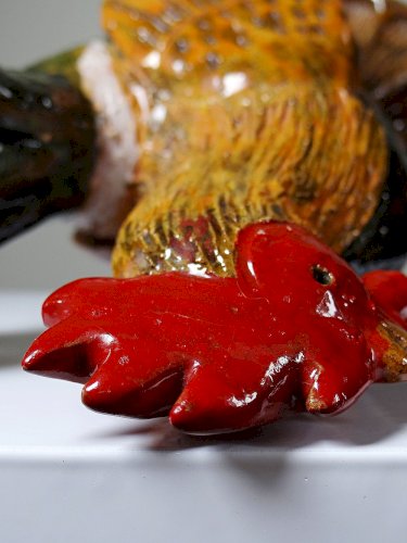 Petit coq décoratif en céramique émaillé artisanale art populaire