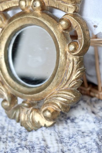 Petit miroir ancien doré baroque – Bois sculpté style vénitien