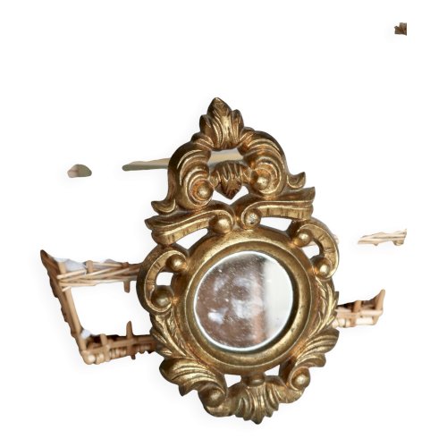 Petit miroir ancien doré baroque – Bois sculpté style vénitien