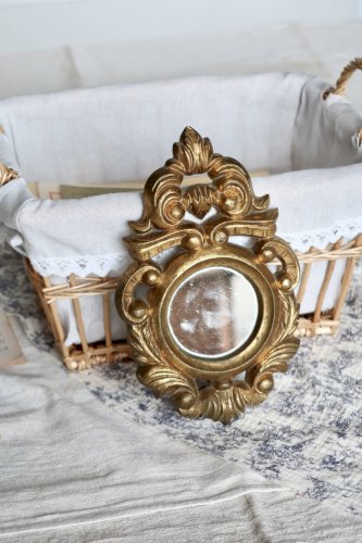 Petit miroir ancien doré baroque – Bois sculpté style vénitien