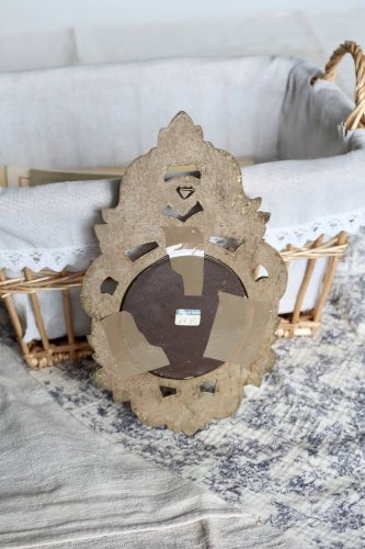 Petit miroir ancien doré baroque – Bois sculpté style vénitien