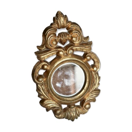 Petit miroir ancien doré baroque – Bois sculpté style vénitien