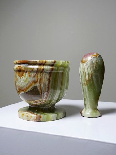 Petit mortier & pilon onyx vert naturel du Pakistan vintage