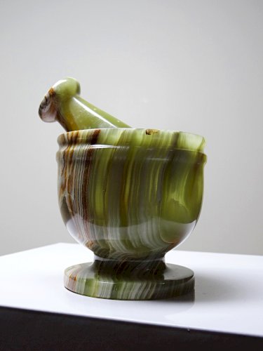 Petit mortier & pilon onyx vert naturel du Pakistan vintage