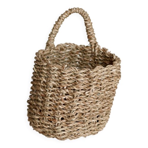 Petit panier mural vintage en fibre tressée avec anse