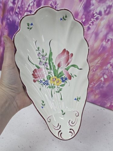 petit plat ravier coquillage faïence KG lunéville motif réverbère