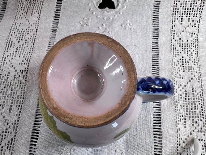 Petit pot couvert en faïence décor champêtre – Moutardier ancien – 7 cm