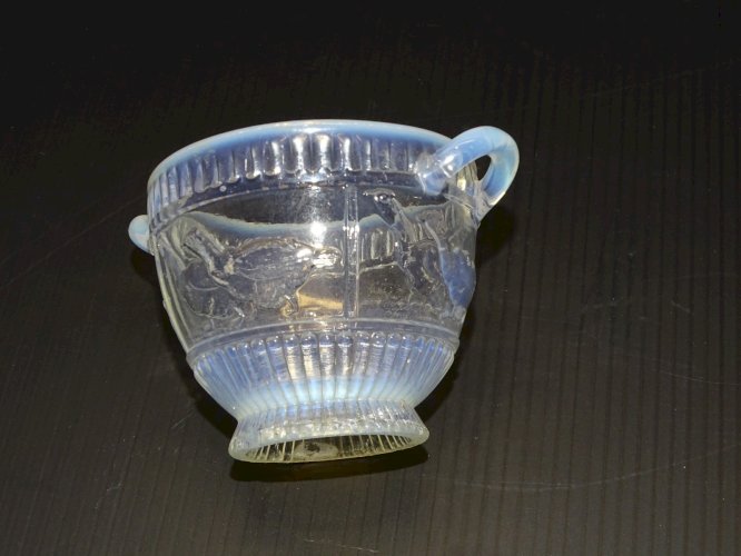 -PETIT POT en VERRE en Parti OPALESCENT à décor d'OIE Déco TABLE VITRINE Signé D