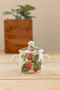 Petit sucrier vintage porcelaine de Paris – Décor fruits rouges